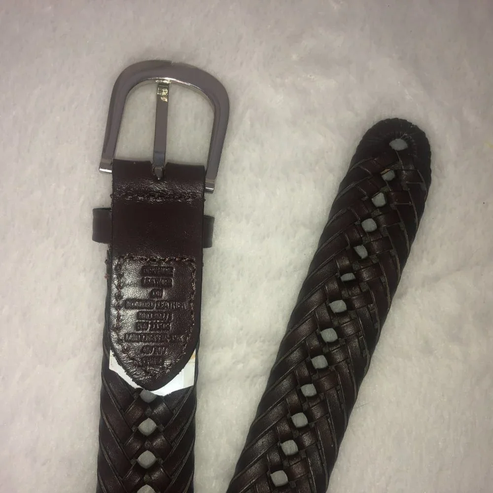 Western Brown Leather Weave Belt with Metal Buckle‎